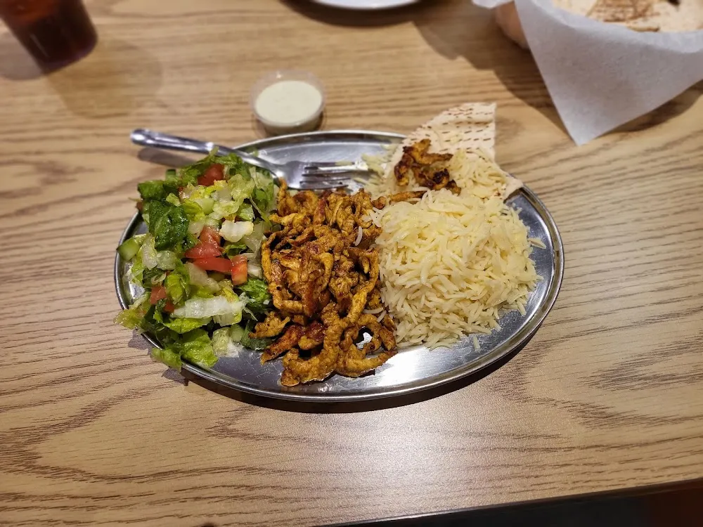 Chicken Shawarma Combination with Chicken and Beef with Salad and Rice